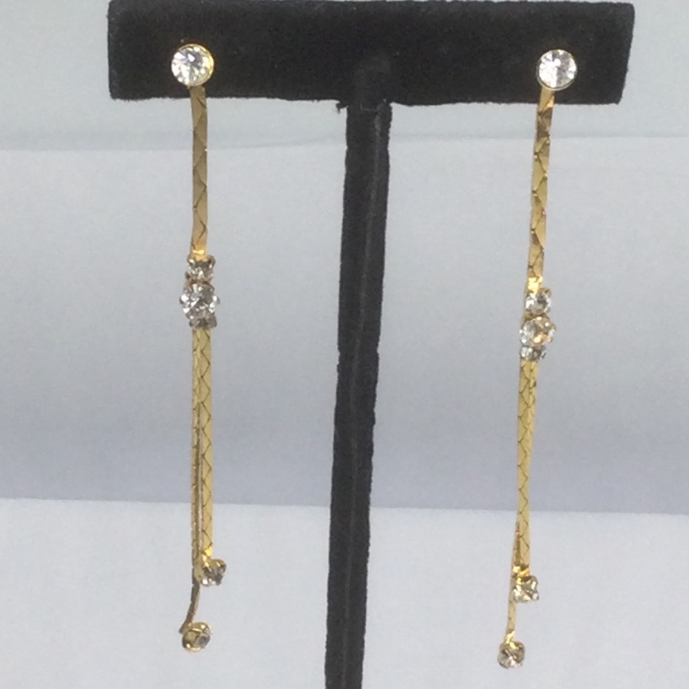 VTG Gold-Tone Long Dangle Earrings With Rhinestones